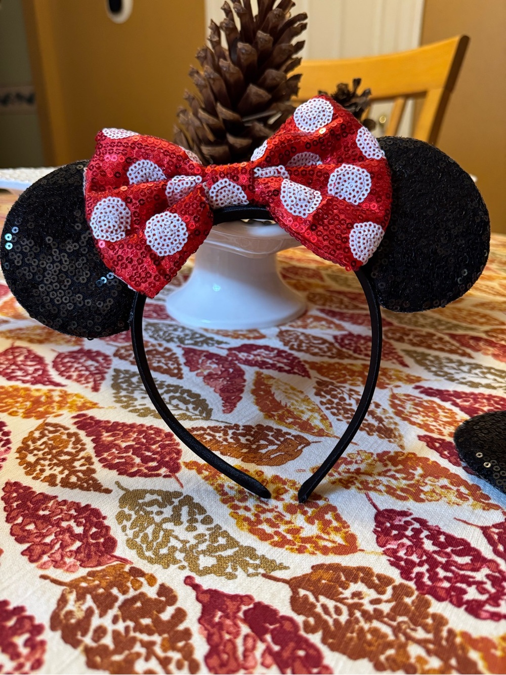 Sequin Minnie Ear Headband with Red Polka Dot Bow - Accessories